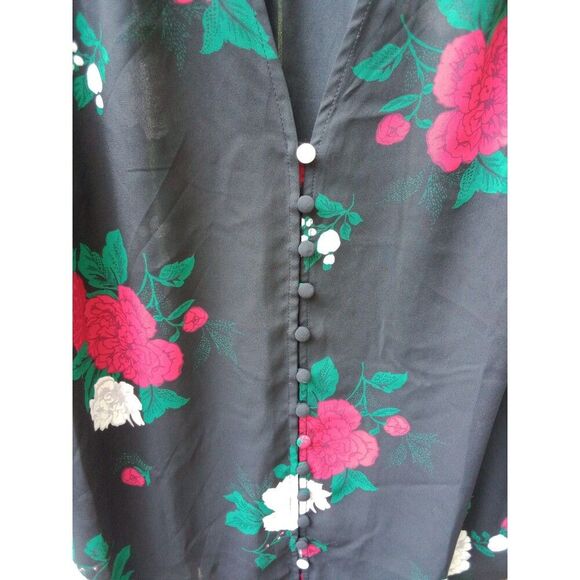 Torrid Black Floral Button Down Blouse Top 1X  #11566544 - Picture 2 of 6